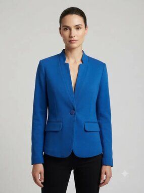 NWT Gibsonlook Blue Stretch Blazer Jacket Notch Collar Open Front Office Size S
